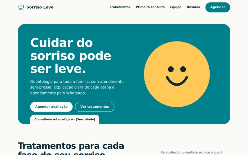 Prévia do site modelo de odontologia